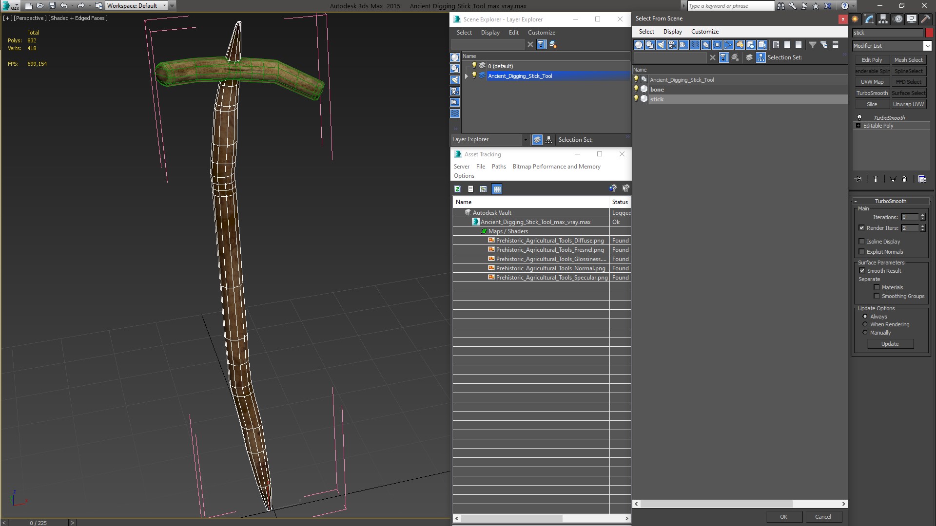3D Ancient Digging Stick Tool