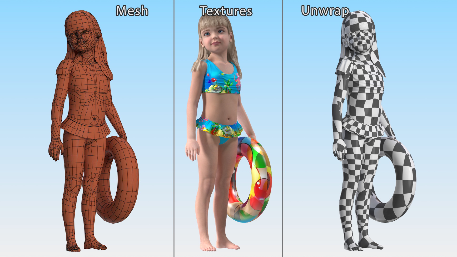 3D Standing Child Girl Beach Style