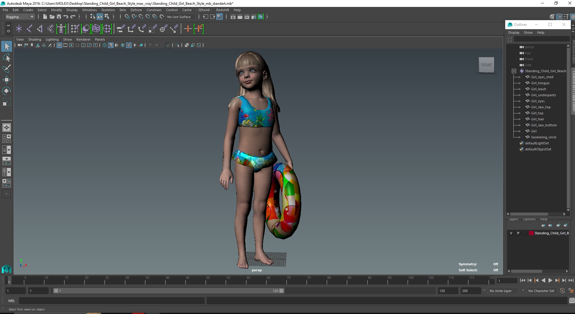 3D Standing Child Girl Beach Style