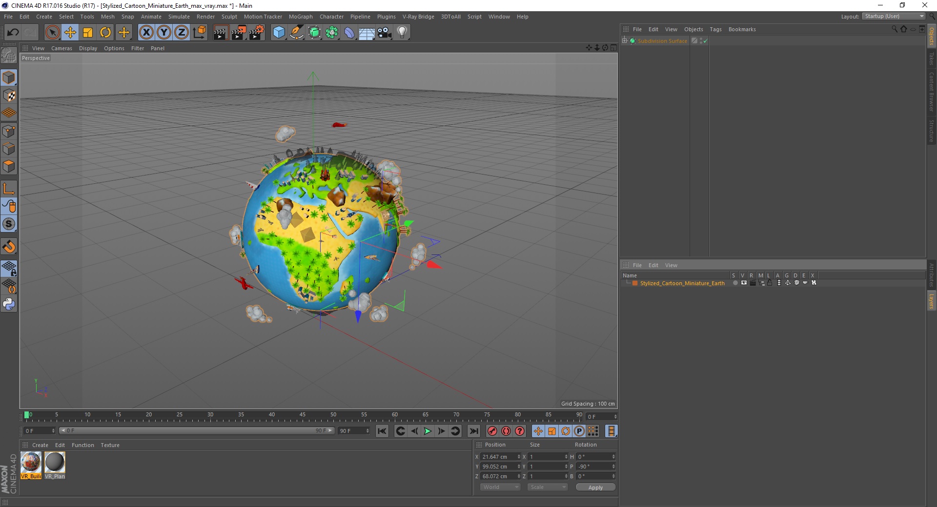 Stylized Cartoon Miniature Earth 3D