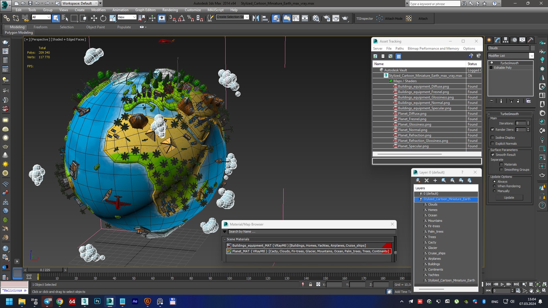Stylized Cartoon Miniature Earth 3D