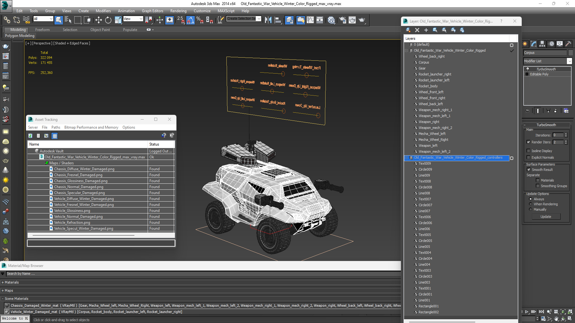 3D model Old Fantastic War Vehicle Winter Color Rigged