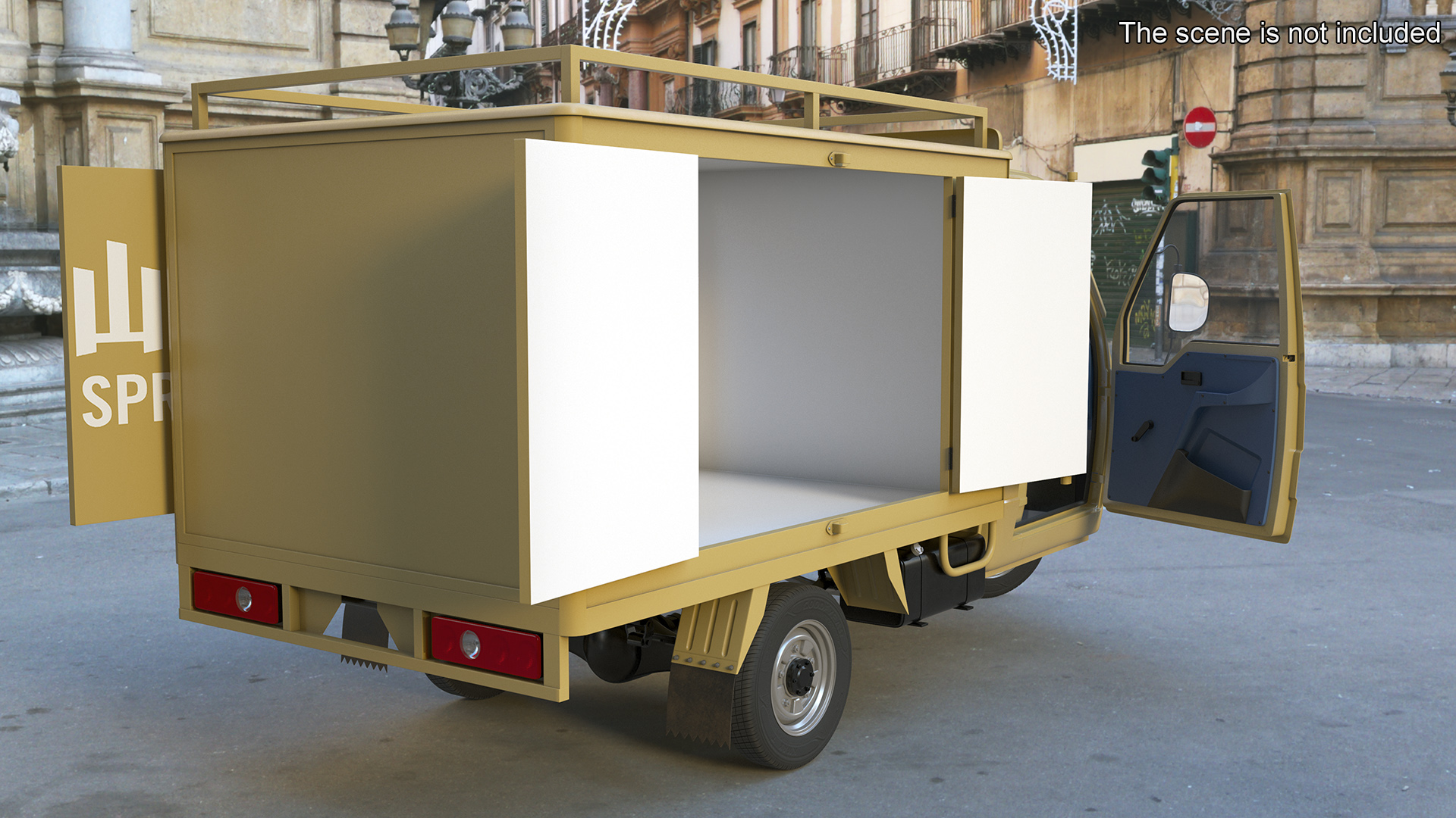 Delivery Trike with Close Body Beige Rigged for Maya 3D