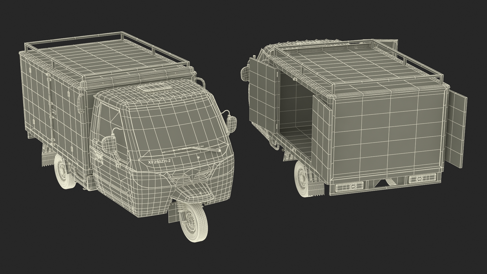 Delivery Trike with Close Body Beige Rigged for Maya 3D