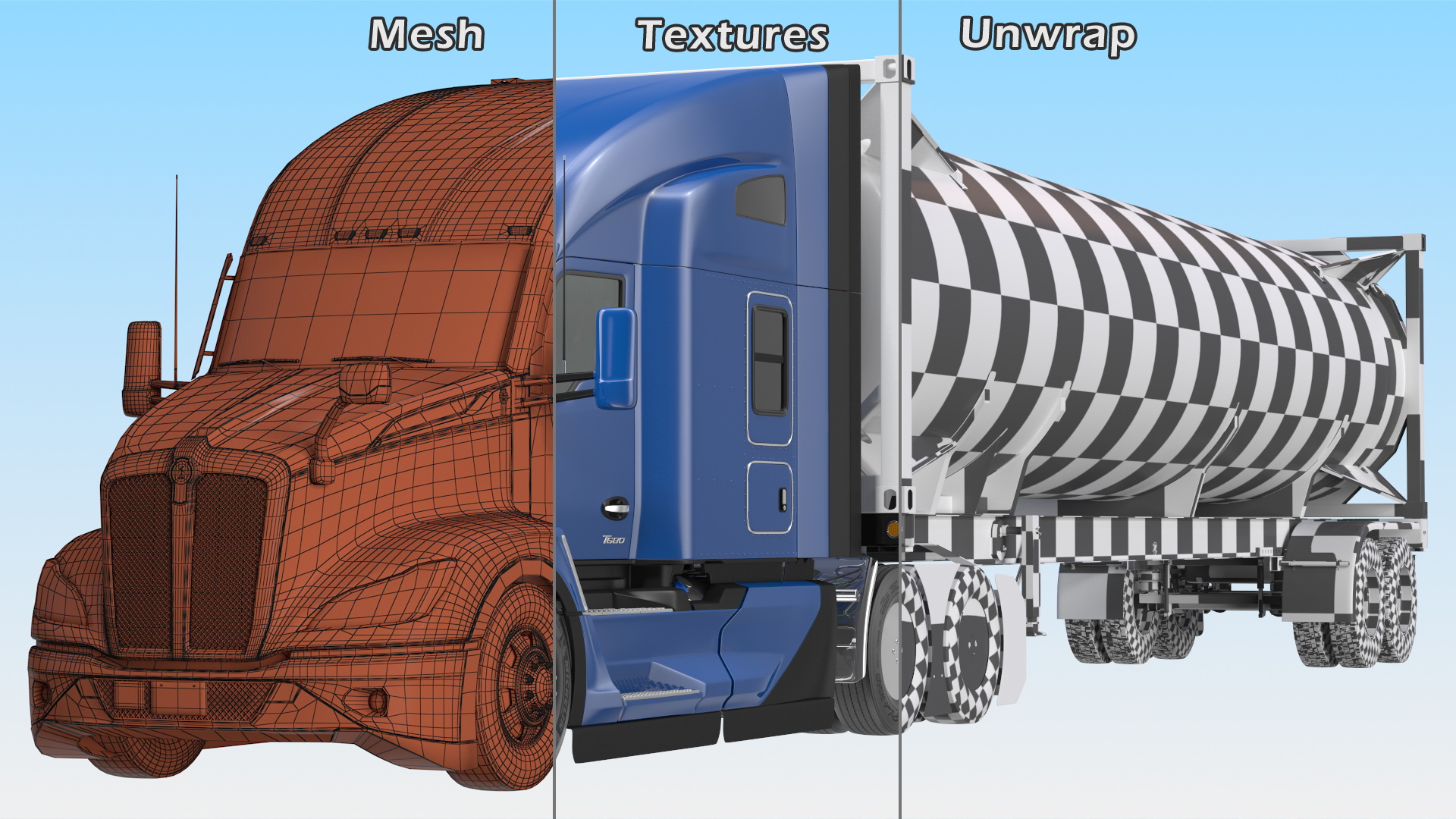 Kenworth Truck with LNG Semi Trailer Gas Tank Rigged 3D