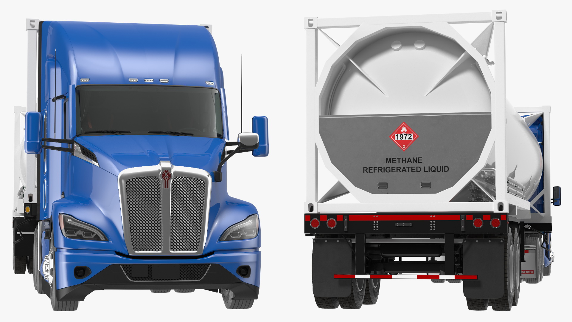 Kenworth Truck with LNG Semi Trailer Gas Tank Rigged 3D