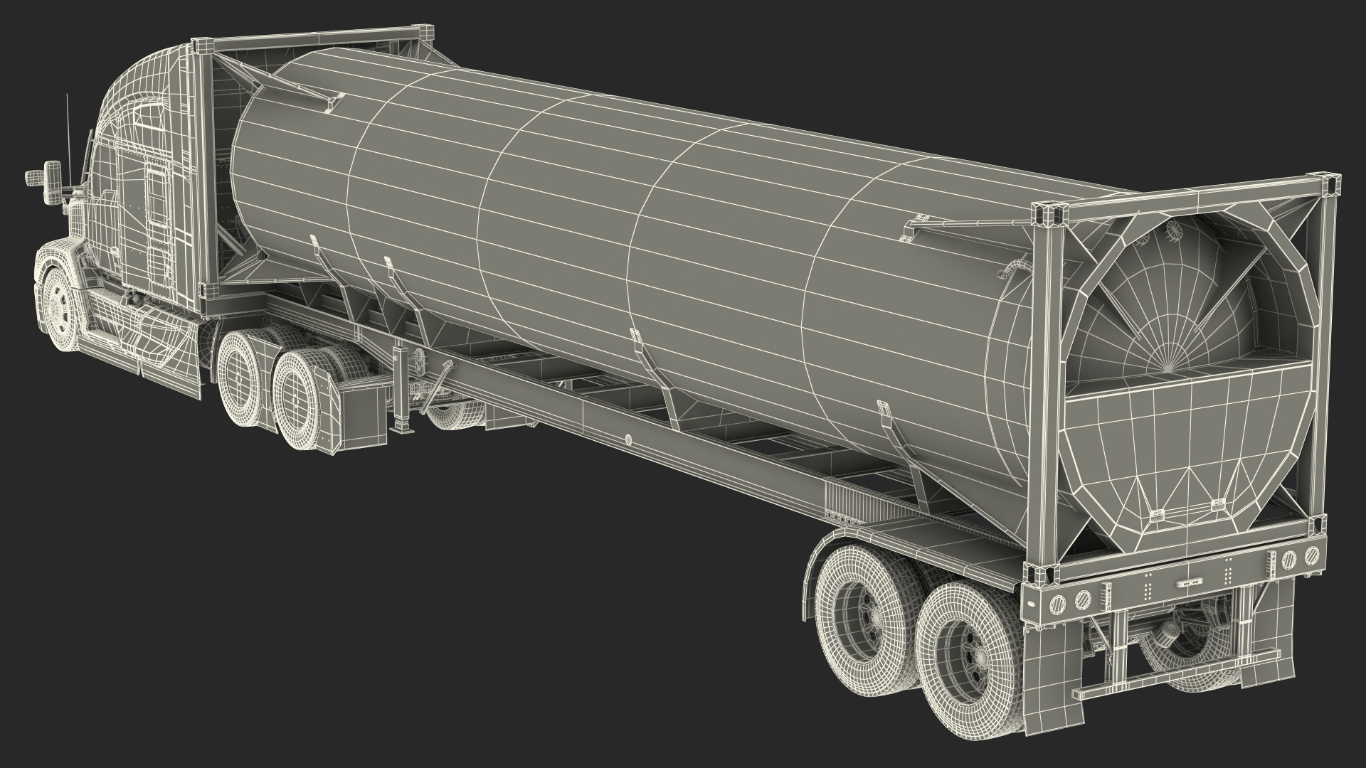 Kenworth Truck with LNG Semi Trailer Gas Tank Rigged 3D