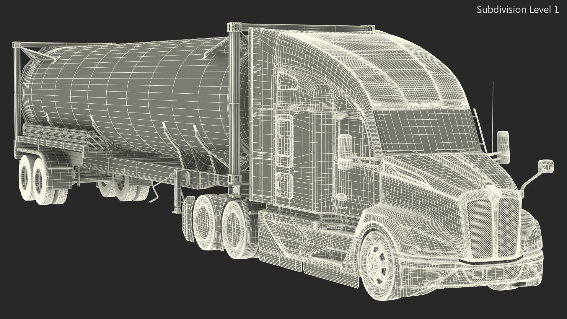 Kenworth Truck with LNG Semi Trailer Gas Tank Rigged 3D