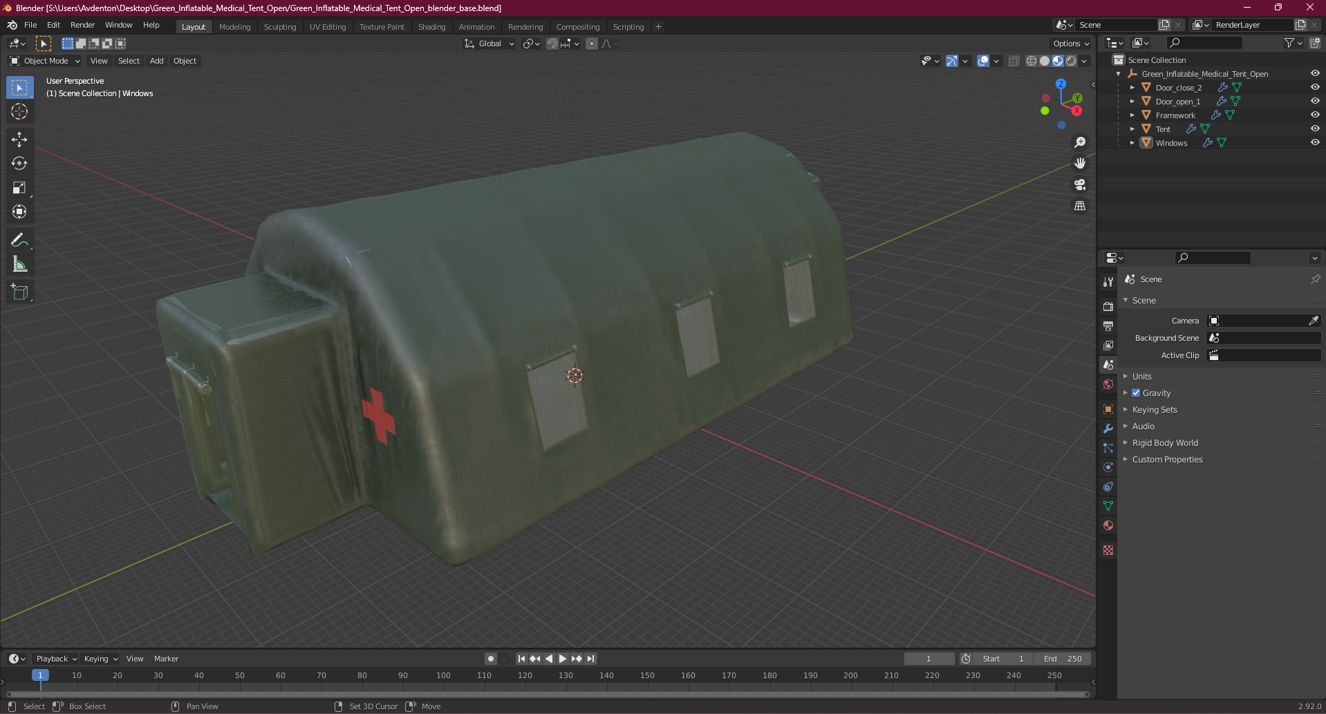 Green Inflatable Medical Tent Open 3D model