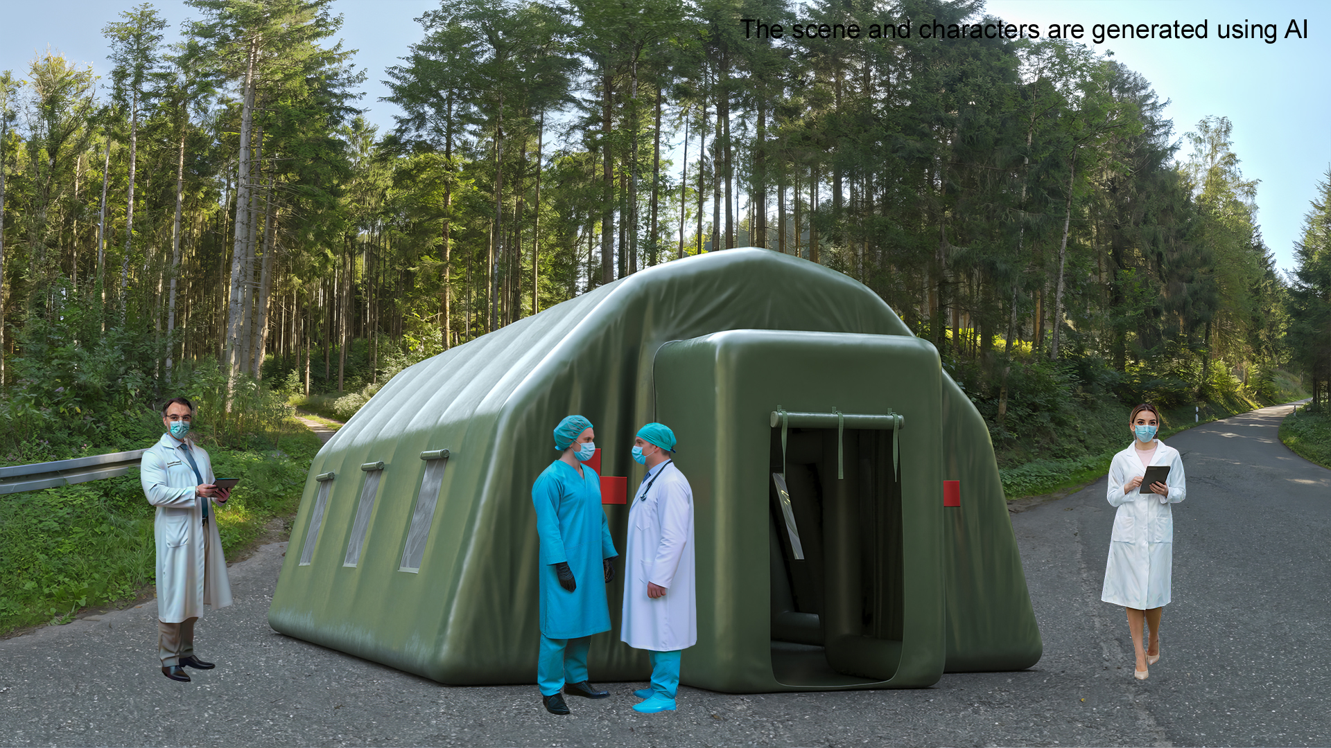 Green Inflatable Medical Tent Open 3D model