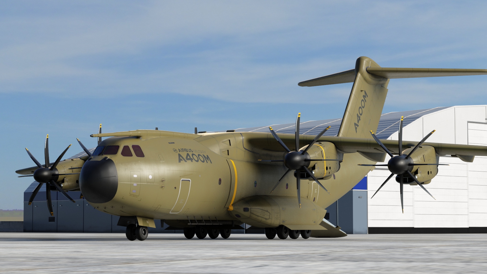 3D Airbus Atlas Military Transport Green Rigged for Maya model