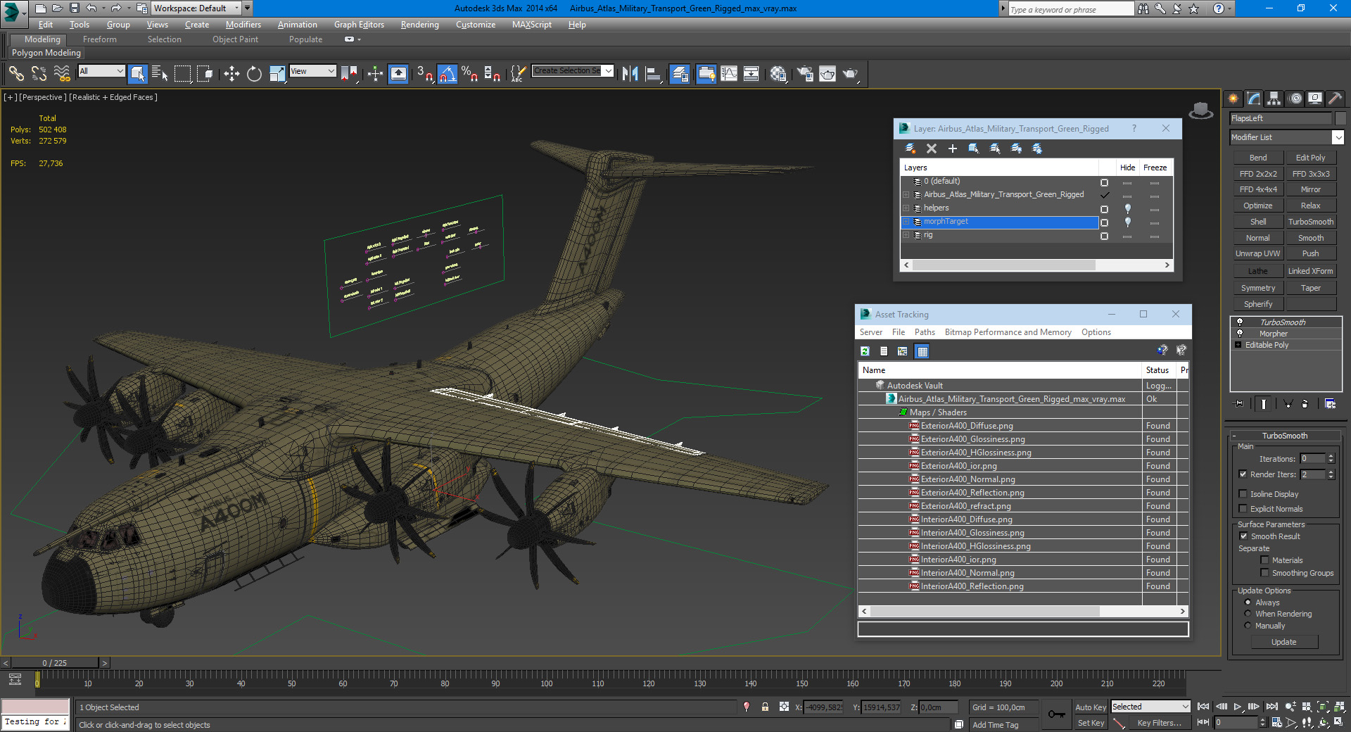3D Airbus Atlas Military Transport Green Rigged for Maya model