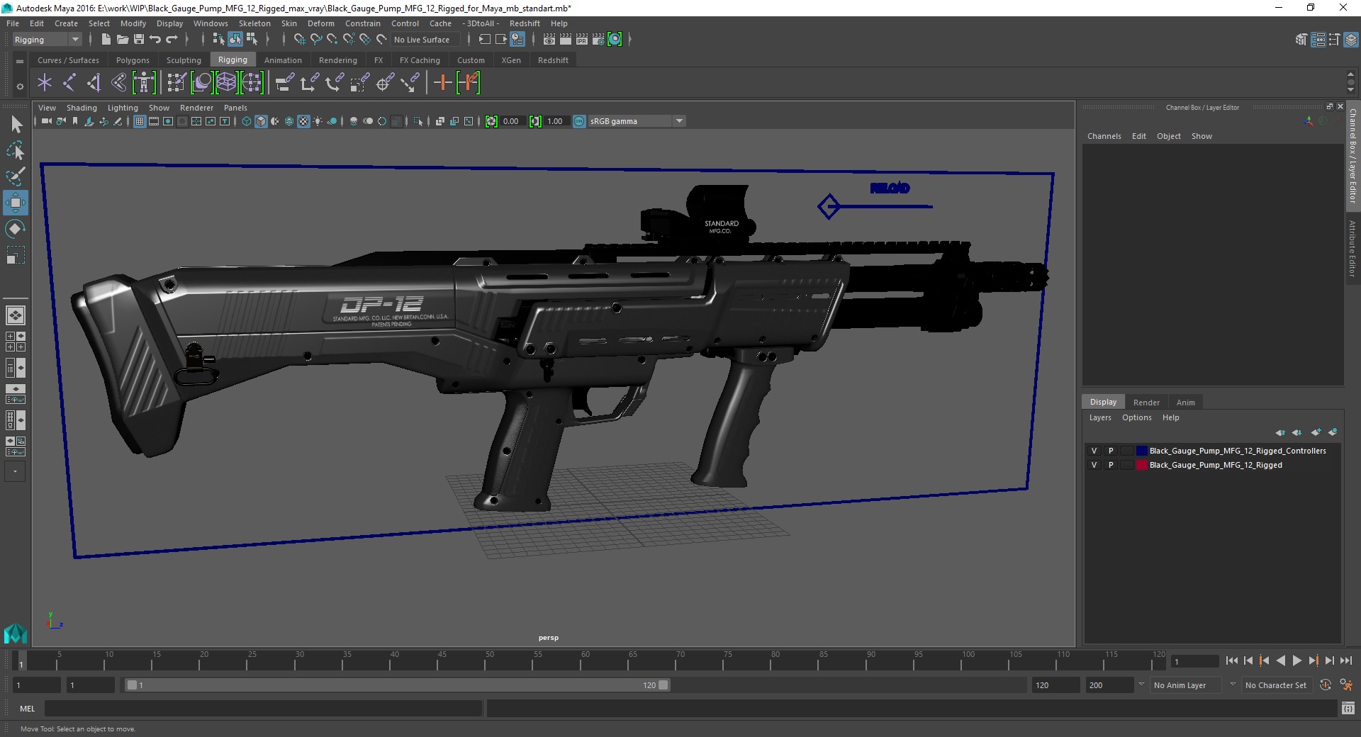Black Gauge Pump MFG 12 Rigged for Maya 3D model