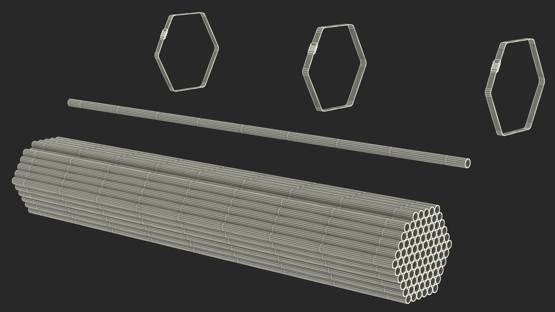 Thin Steel Pipes Bundle 2 Meters 3D