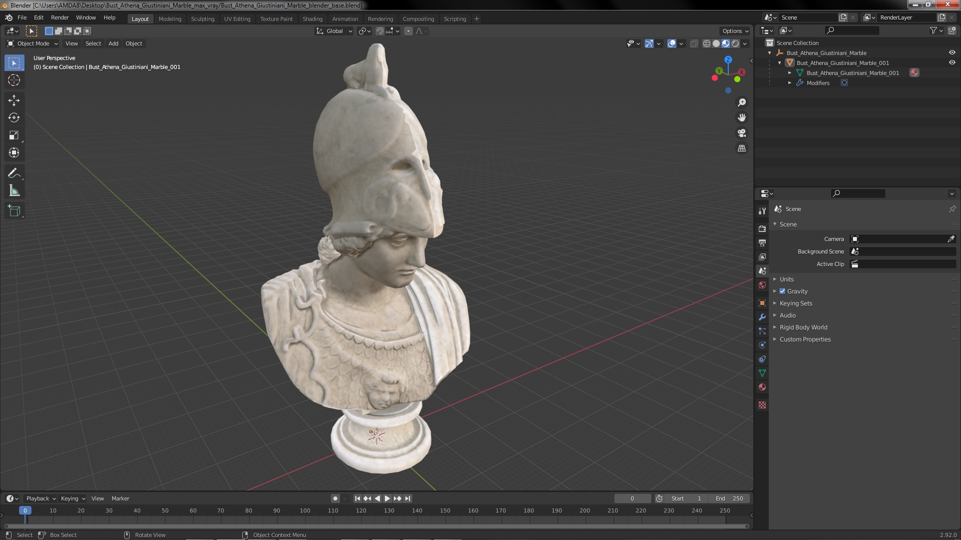 3D Bust Athena Giustiniani Marble for 3D Print model