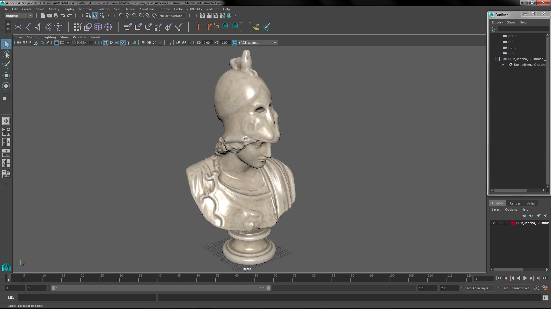3D Bust Athena Giustiniani Marble for 3D Print model