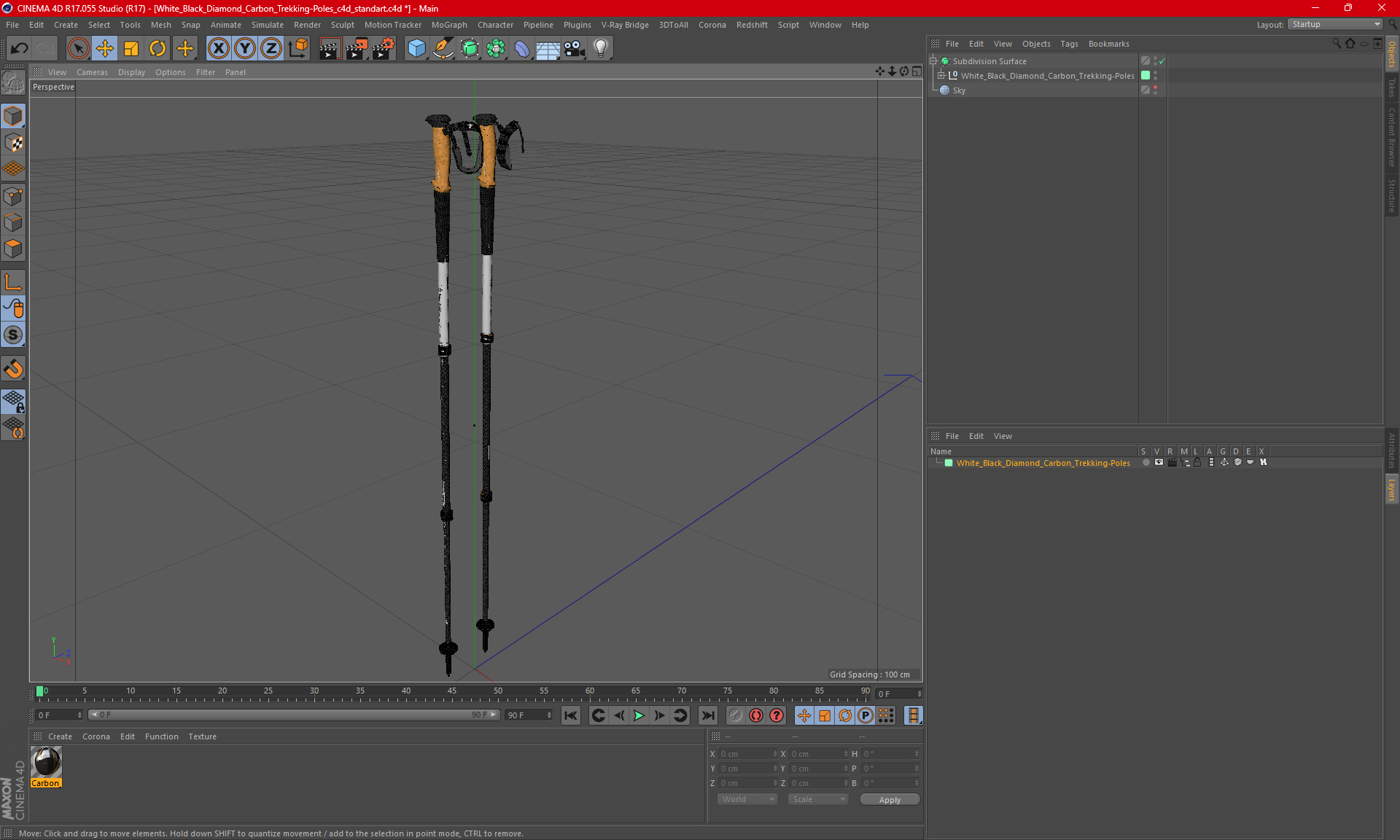 3D White Black Diamond Carbon Trekking-Poles