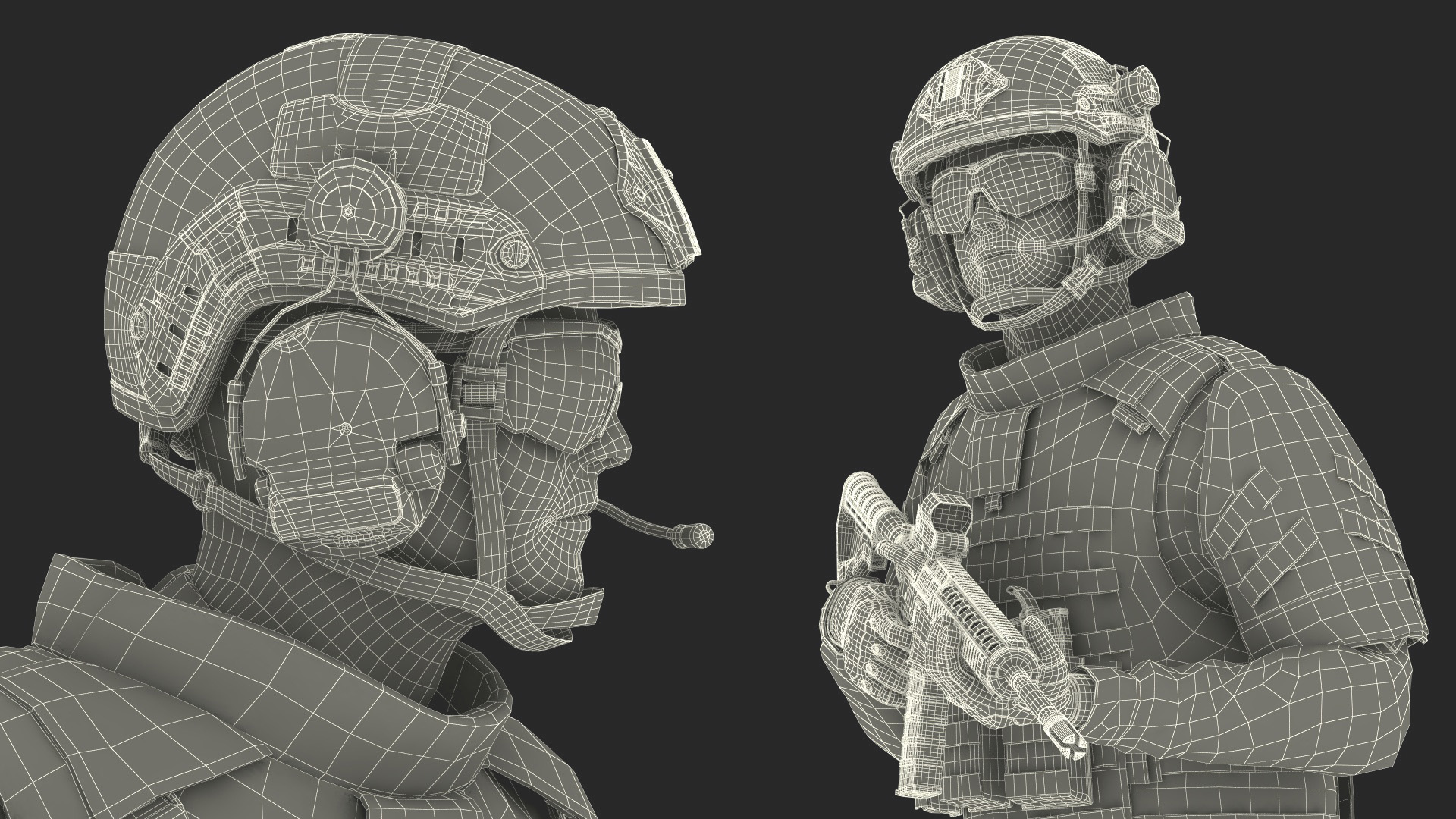 3D Fully Equipped Military Soldier in Grey Camo Walking Fur