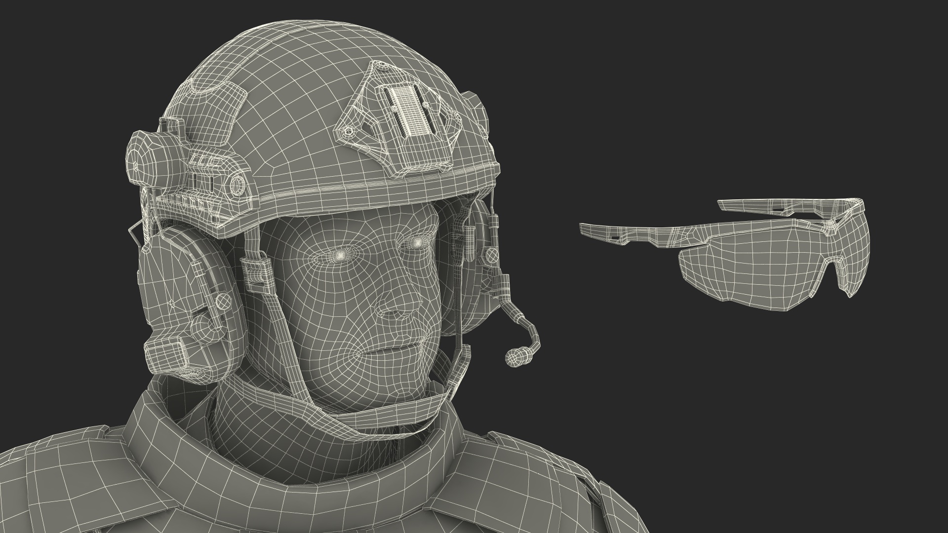 3D Fully Equipped Military Soldier in Grey Camo Walking Fur