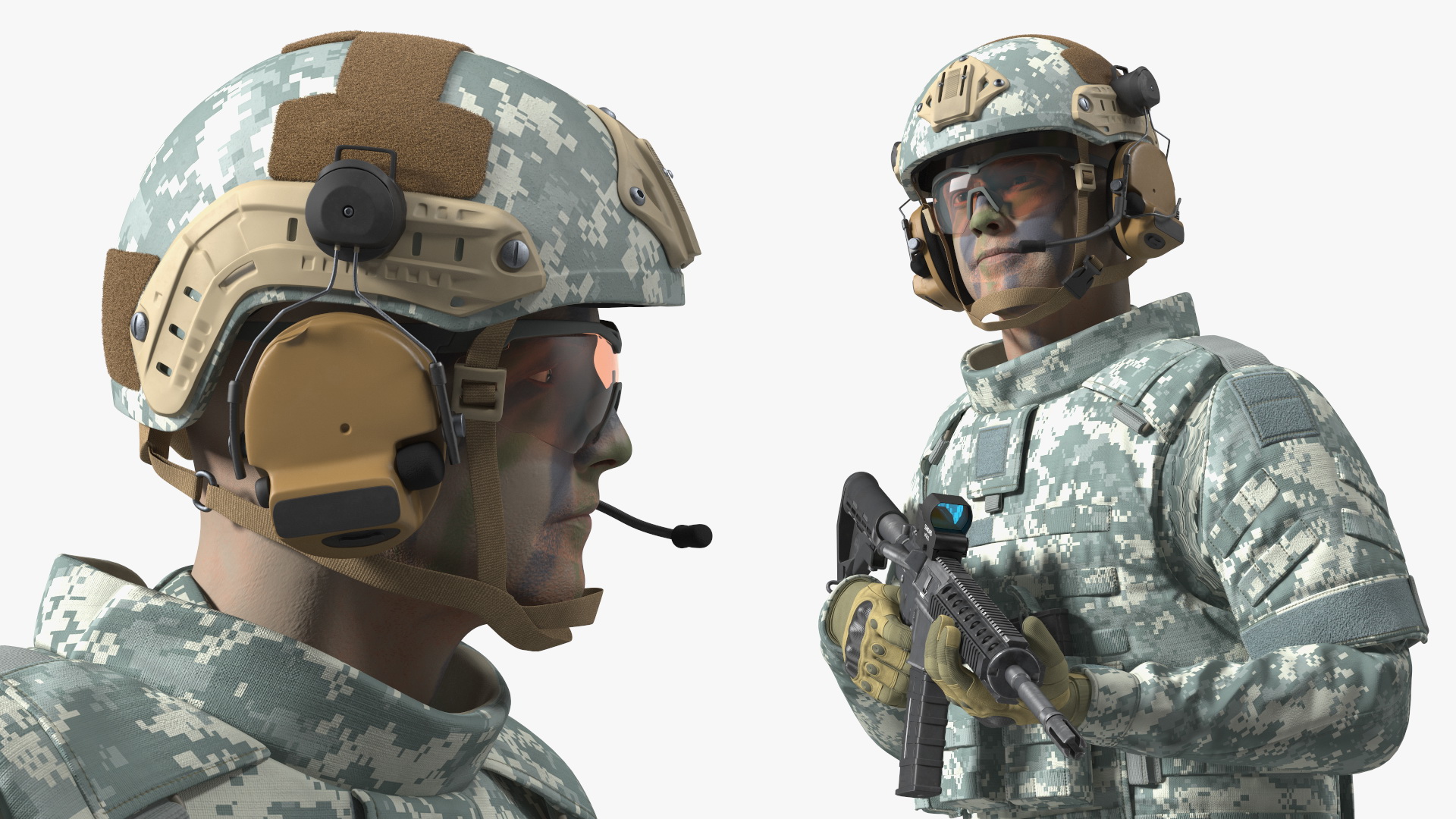 3D Fully Equipped Military Soldier in Grey Camo Walking Fur