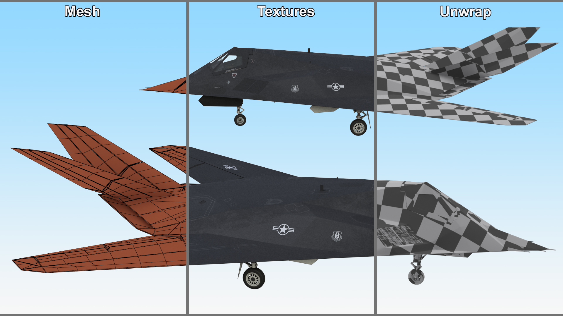 Lockheed F-117 Nighthawk Stealth Aircraft Simplified 3D