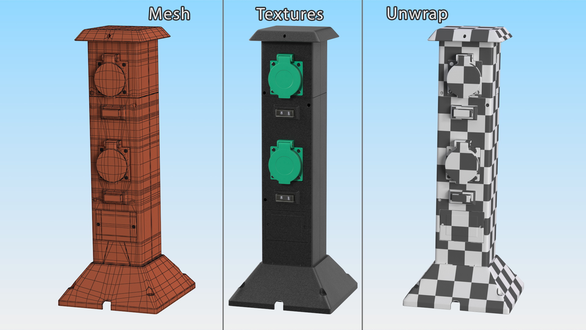 Garden Energy Column with 4 Socket and Switches 3D