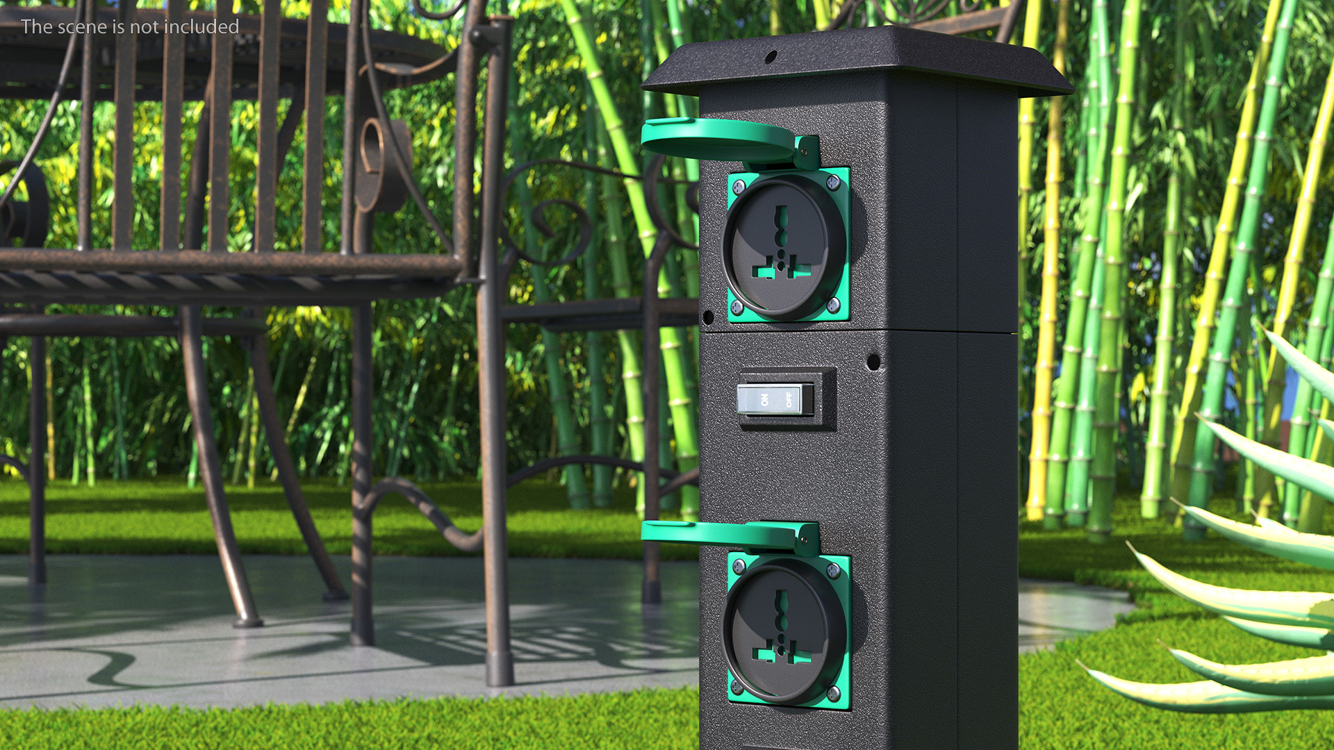 Garden Energy Column with 4 Socket and Switches 3D