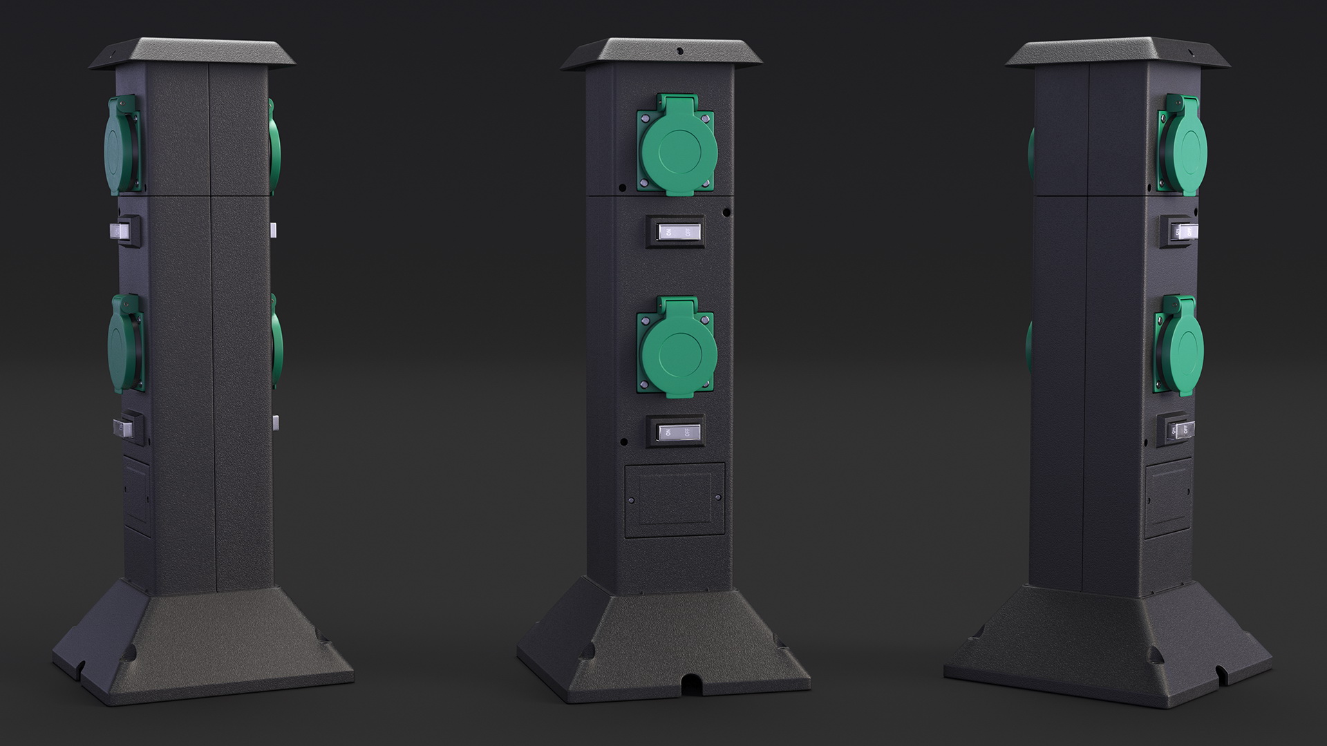 Garden Energy Column with 4 Socket and Switches 3D
