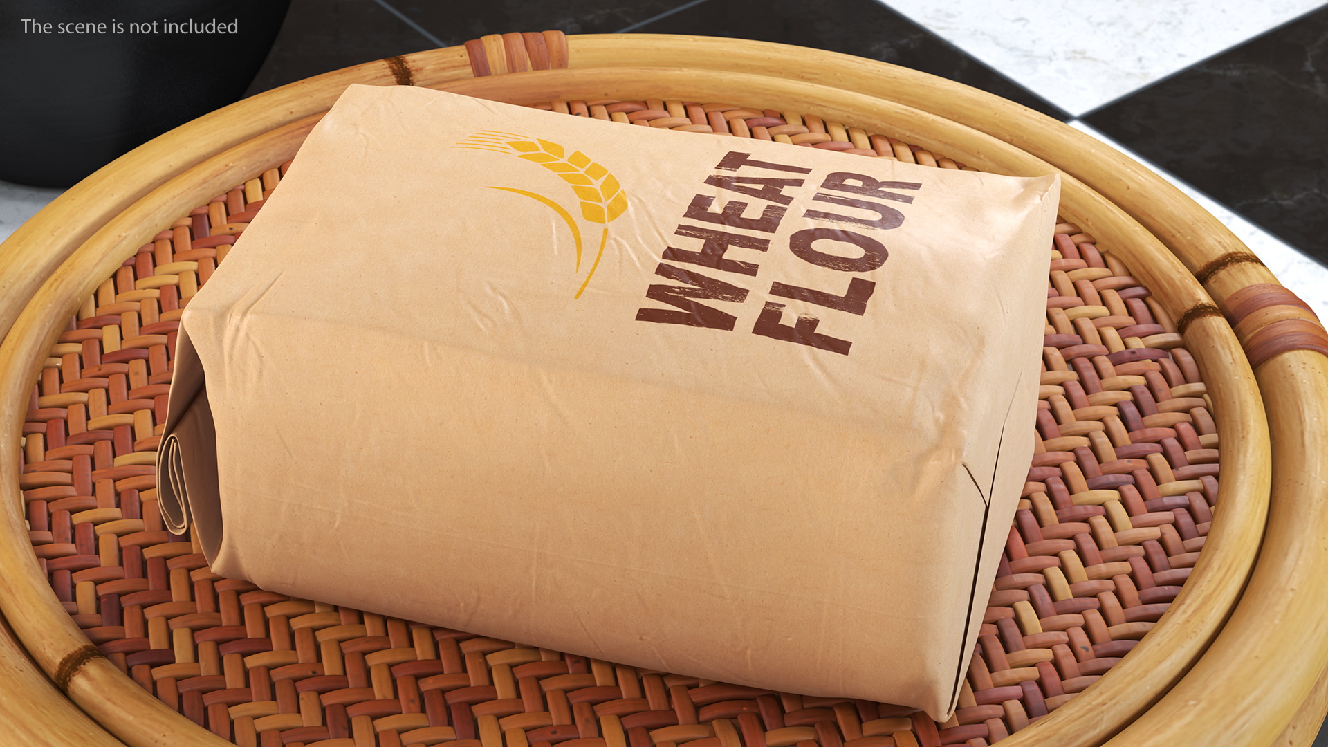 3D Wheat Flour Brown Paper Bag 2lb