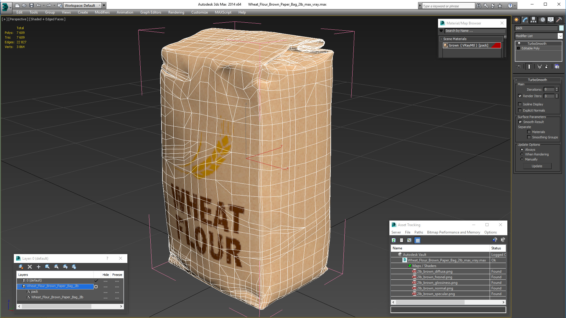 3D Wheat Flour Brown Paper Bag 2lb