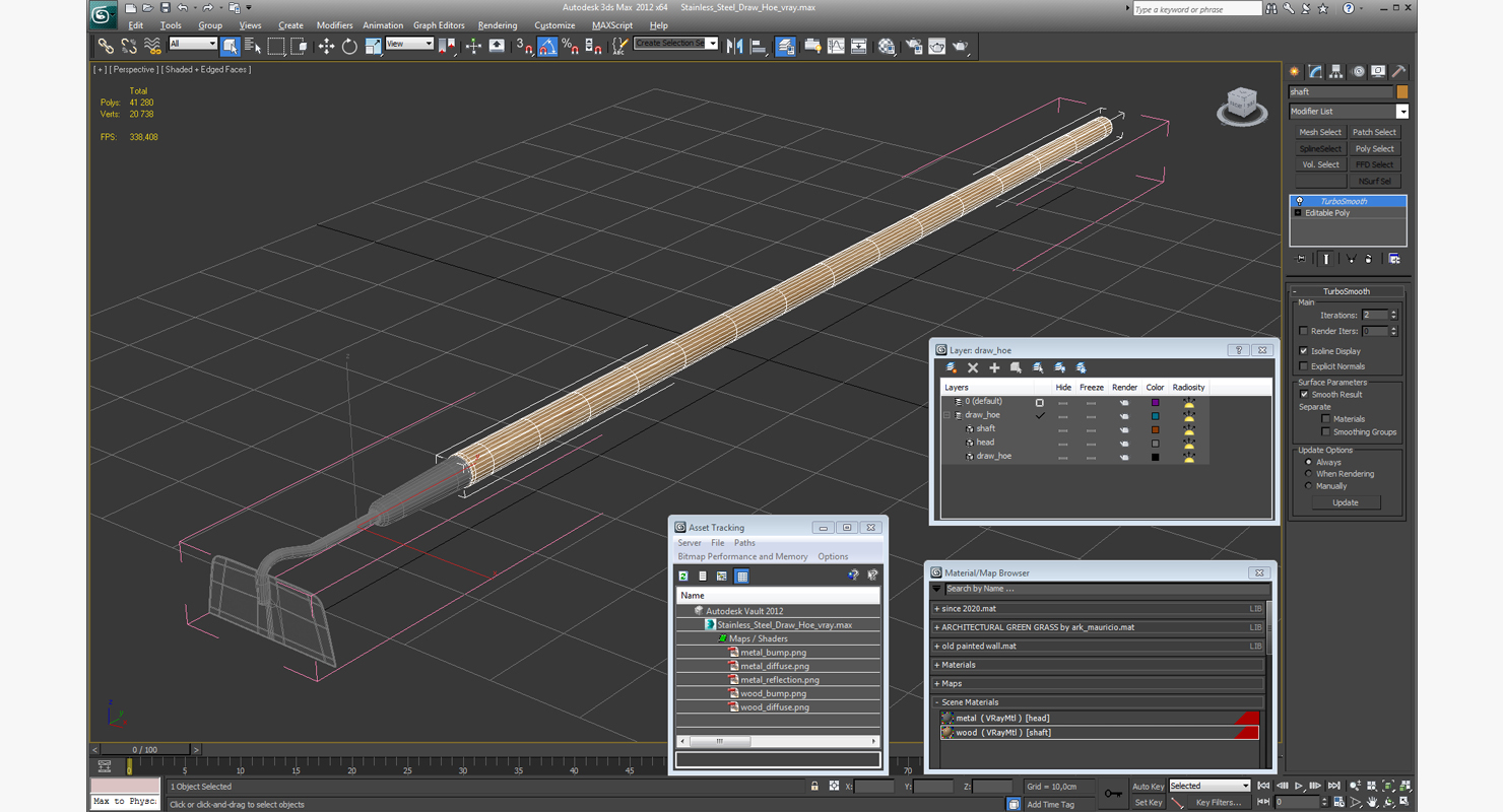 Stainless Steel Draw Hoe 3D model