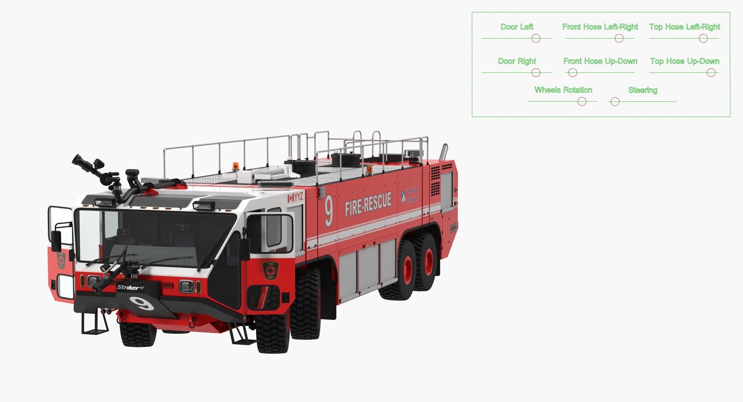 Oshkosh Striker 4500 Airport Fire Truck Toronto Pearson Rigged 3D