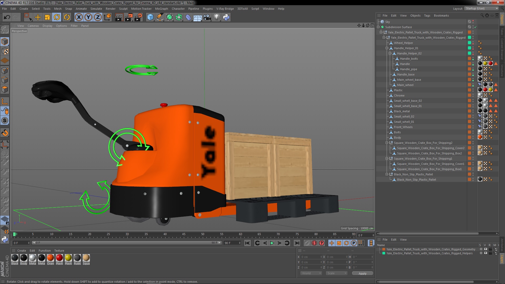 3D Yale Electric Pallet Truck with Wooden Crates Rigged for Cinema 4D