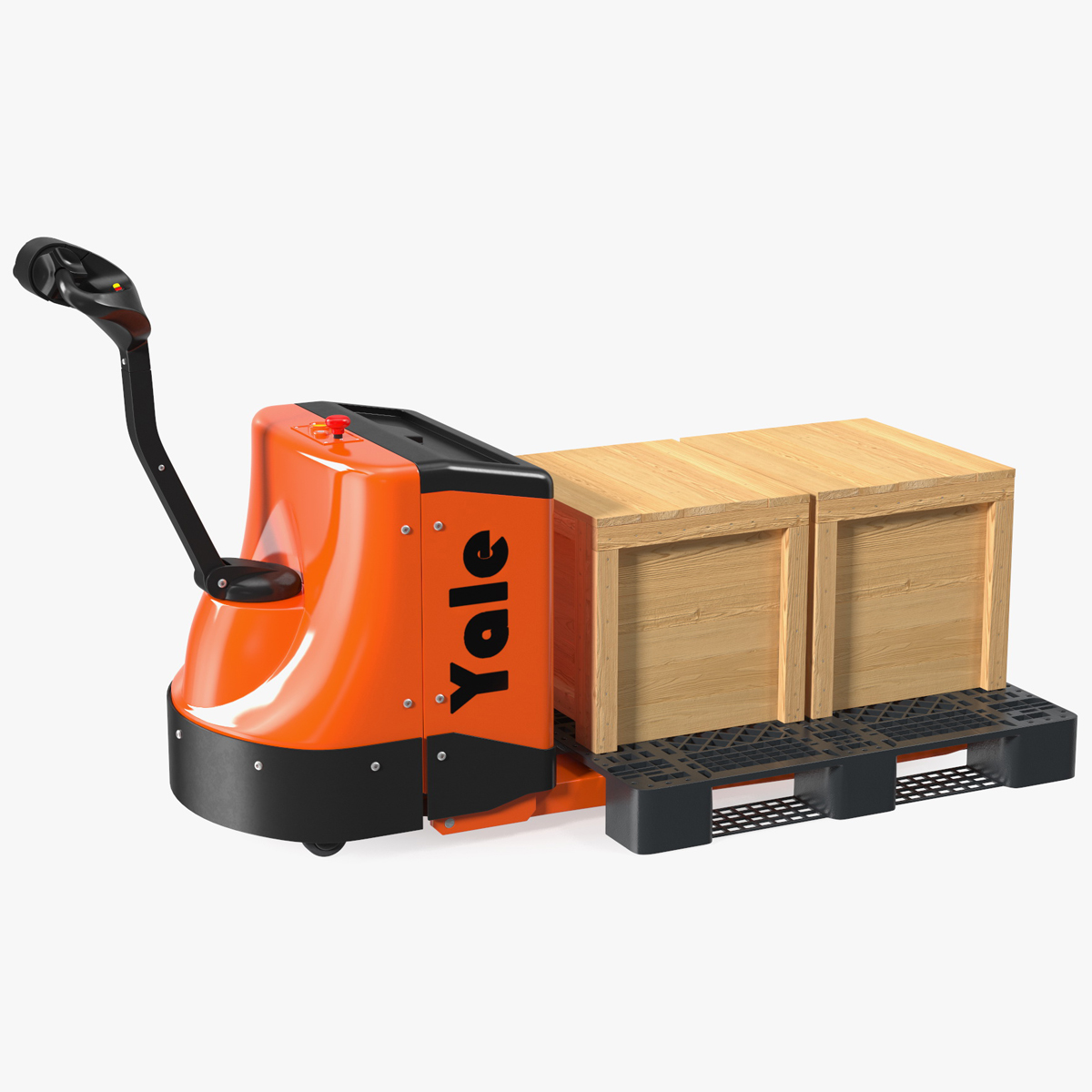 3D Yale Electric Pallet Truck with Wooden Crates Rigged for Cinema 4D