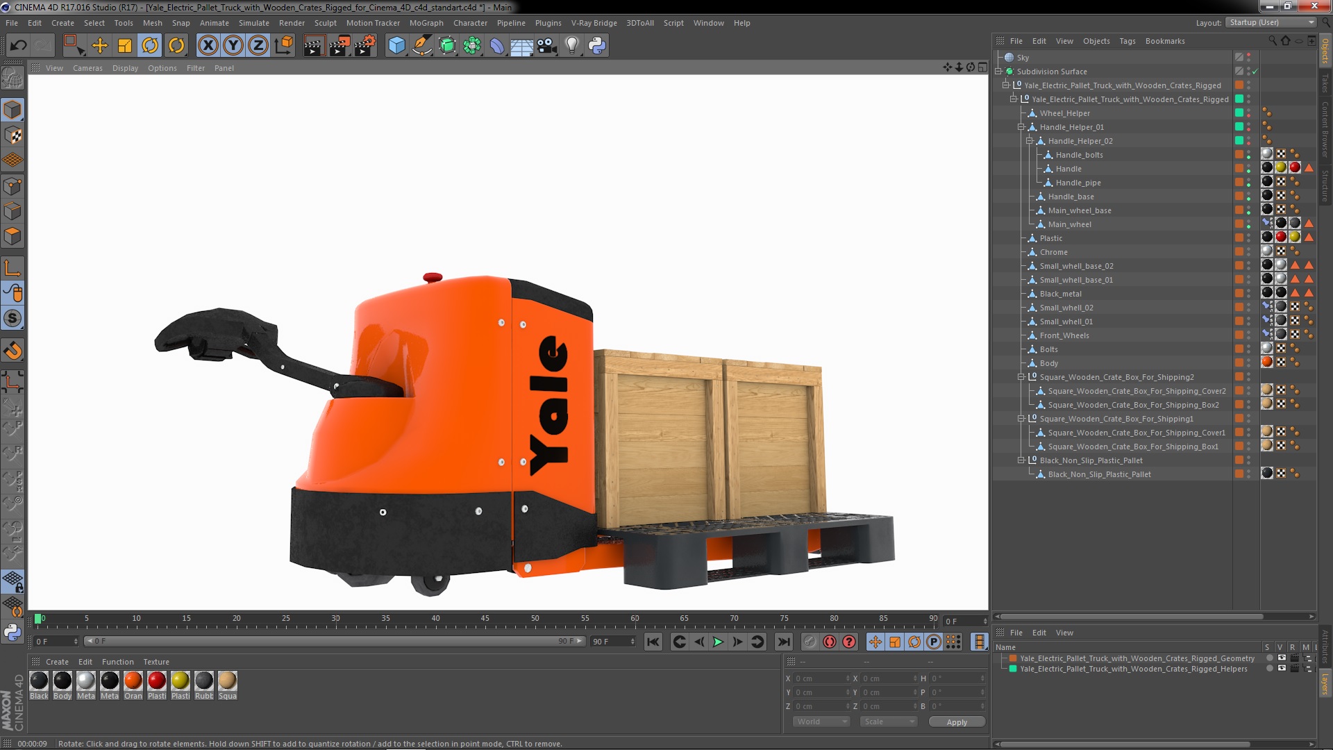 3D Yale Electric Pallet Truck with Wooden Crates Rigged for Cinema 4D