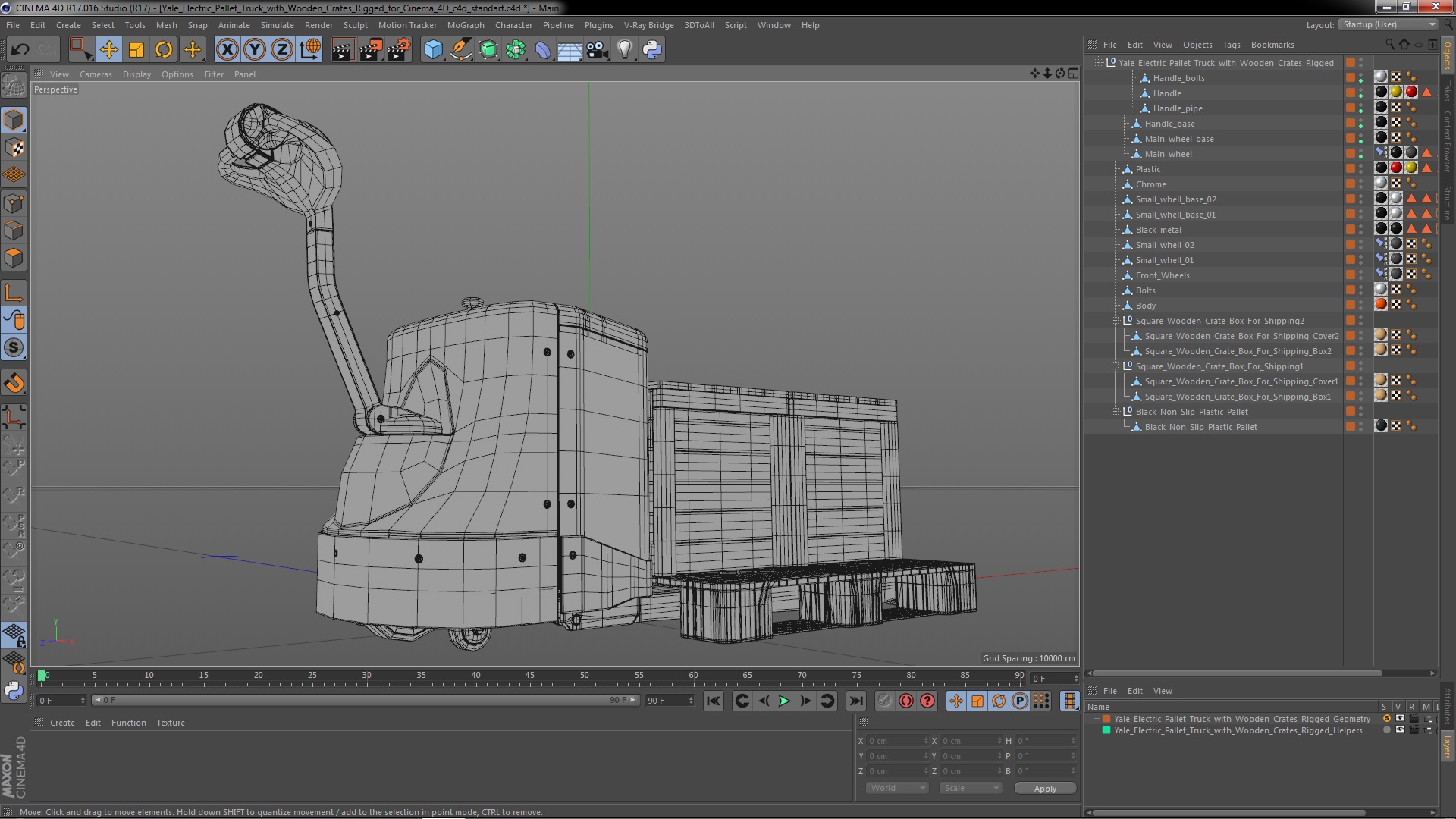 3D Yale Electric Pallet Truck with Wooden Crates Rigged for Cinema 4D