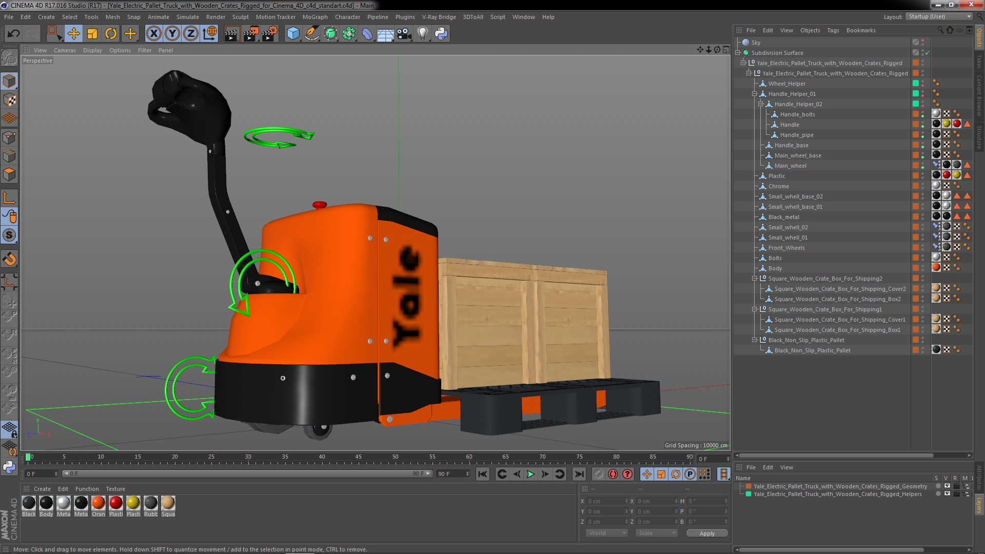 3D Yale Electric Pallet Truck with Wooden Crates Rigged for Cinema 4D
