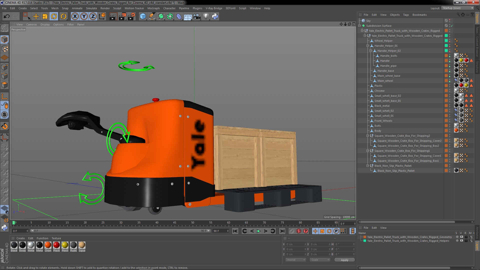 3D Yale Electric Pallet Truck with Wooden Crates Rigged for Cinema 4D