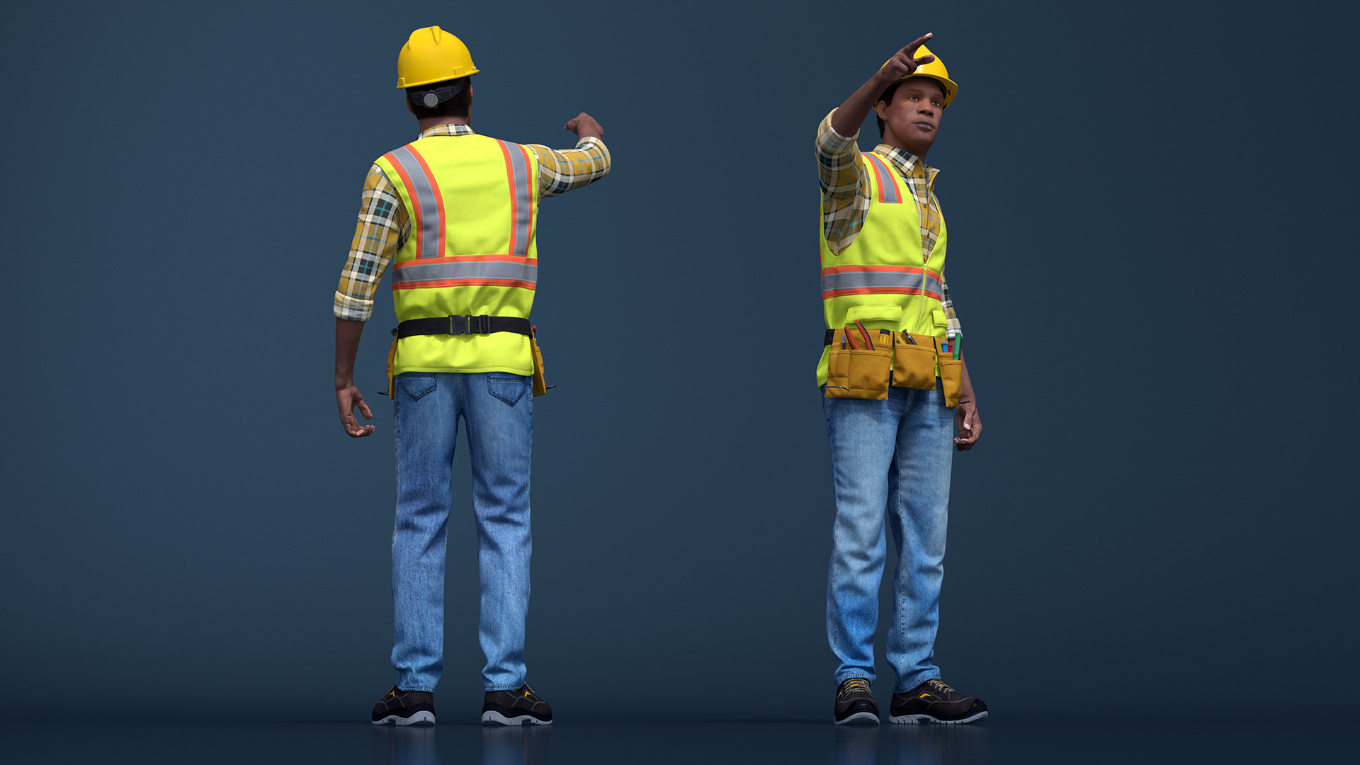 Construction Worker Pointing Pose Fur 3D