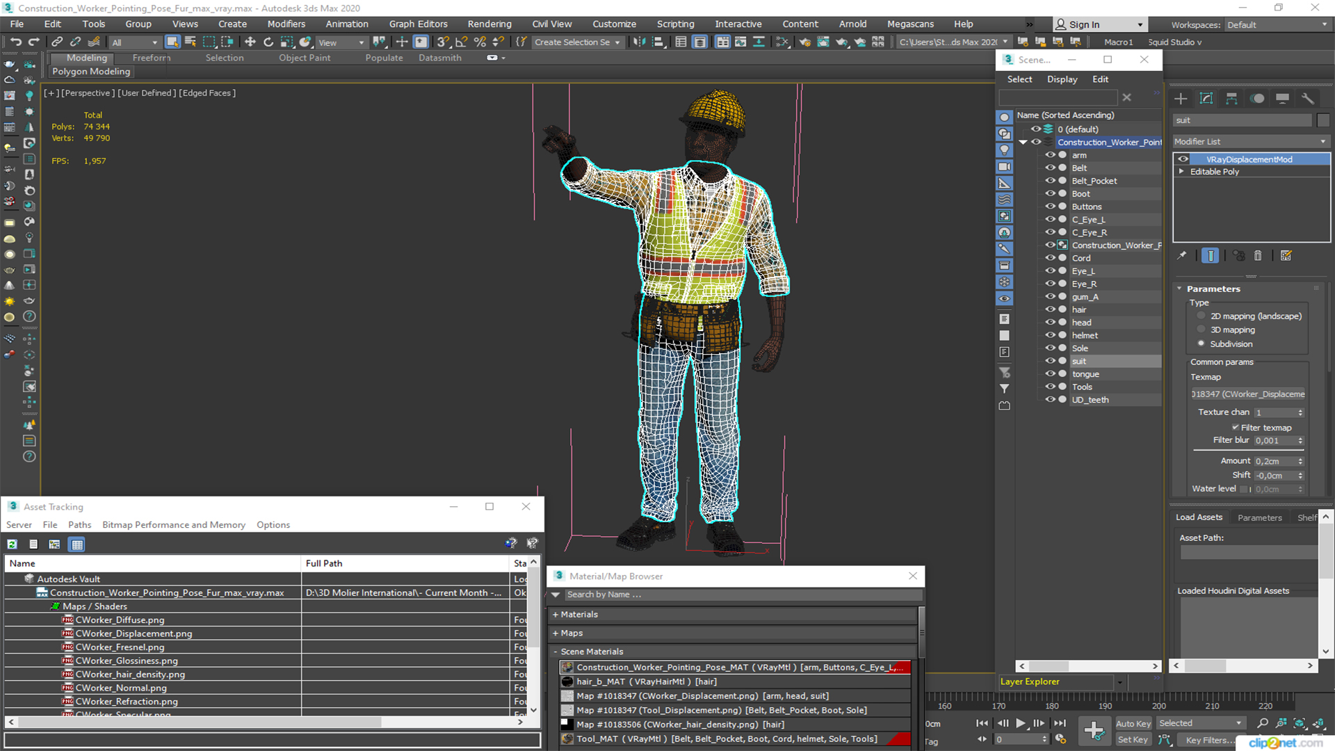 Construction Worker Pointing Pose Fur 3D