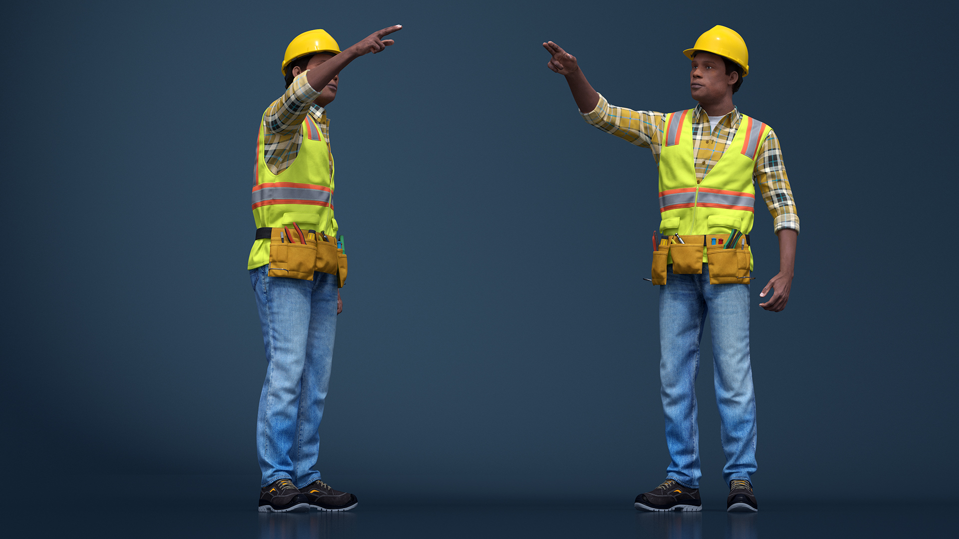 Construction Worker Pointing Pose Fur 3D