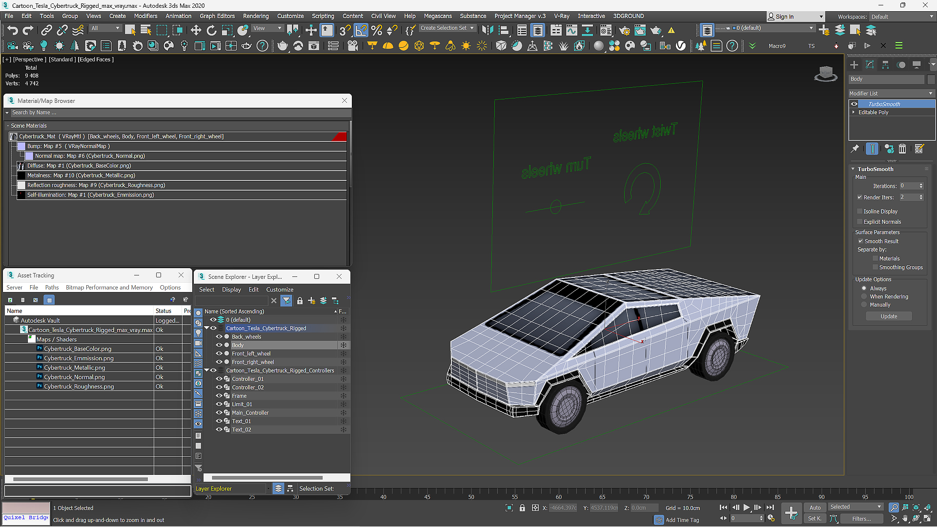 3D Cartoon Tesla Cybertruck Rigged