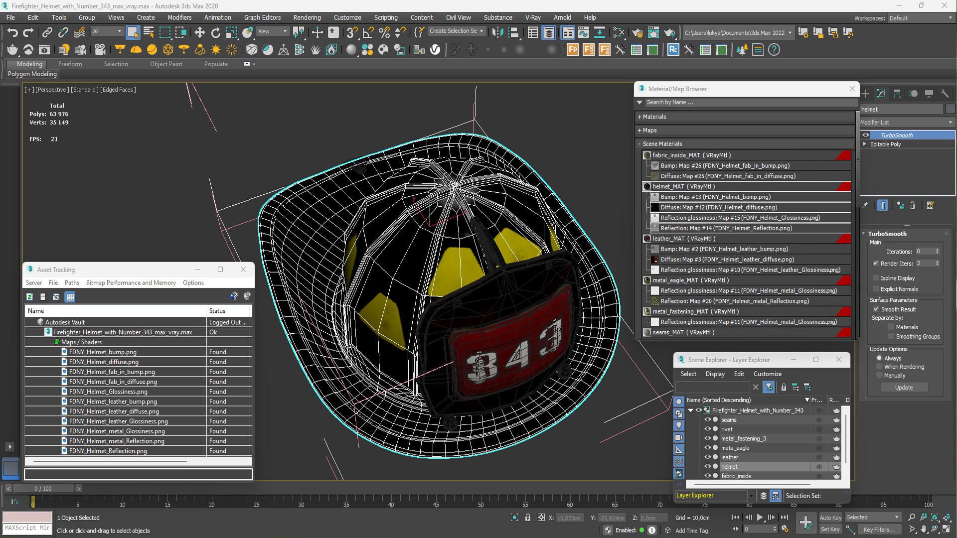 Firefighter Helmet with Number 343 3D model