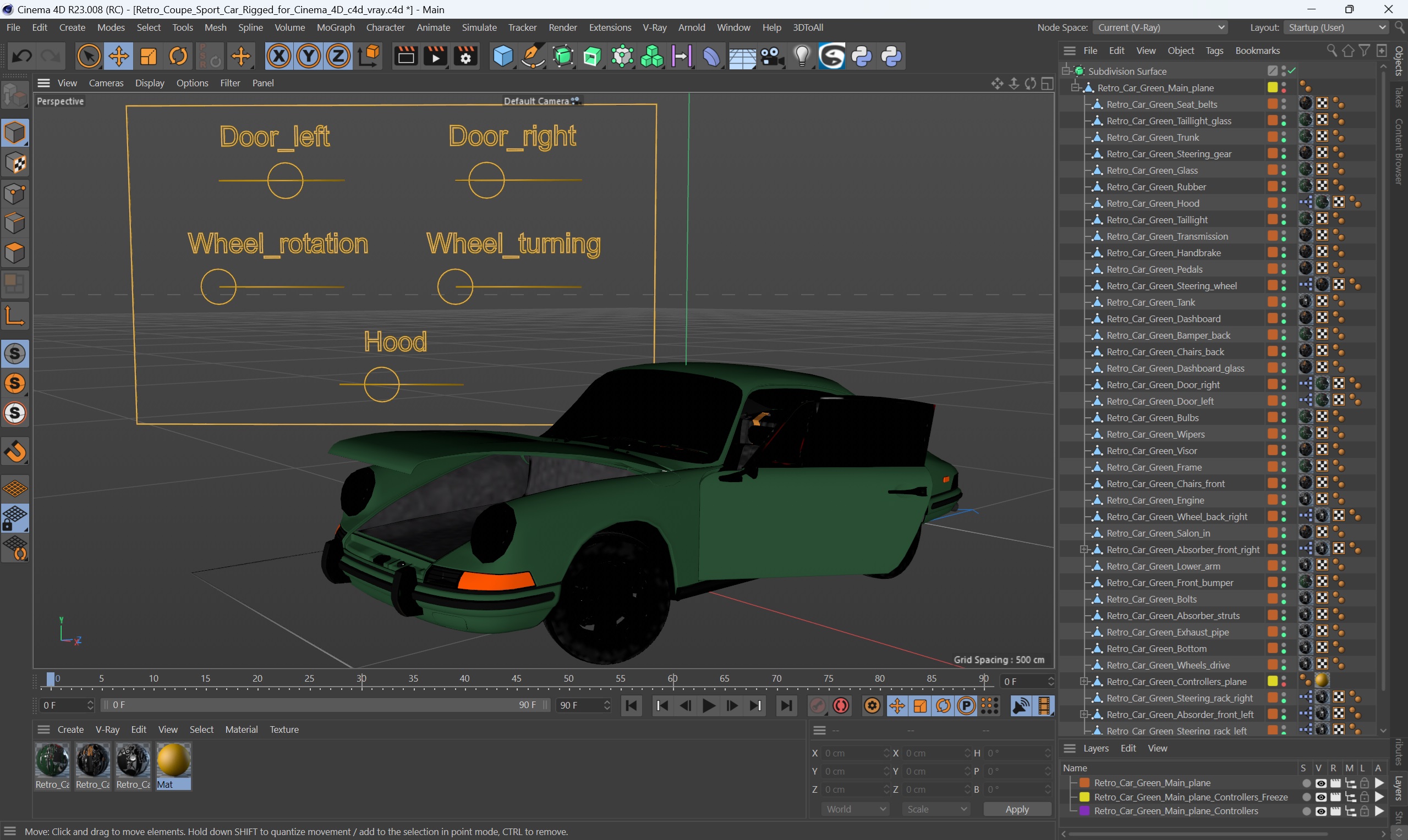 Retro Coupe Sport Car Rigged for Cinema 4D 3D