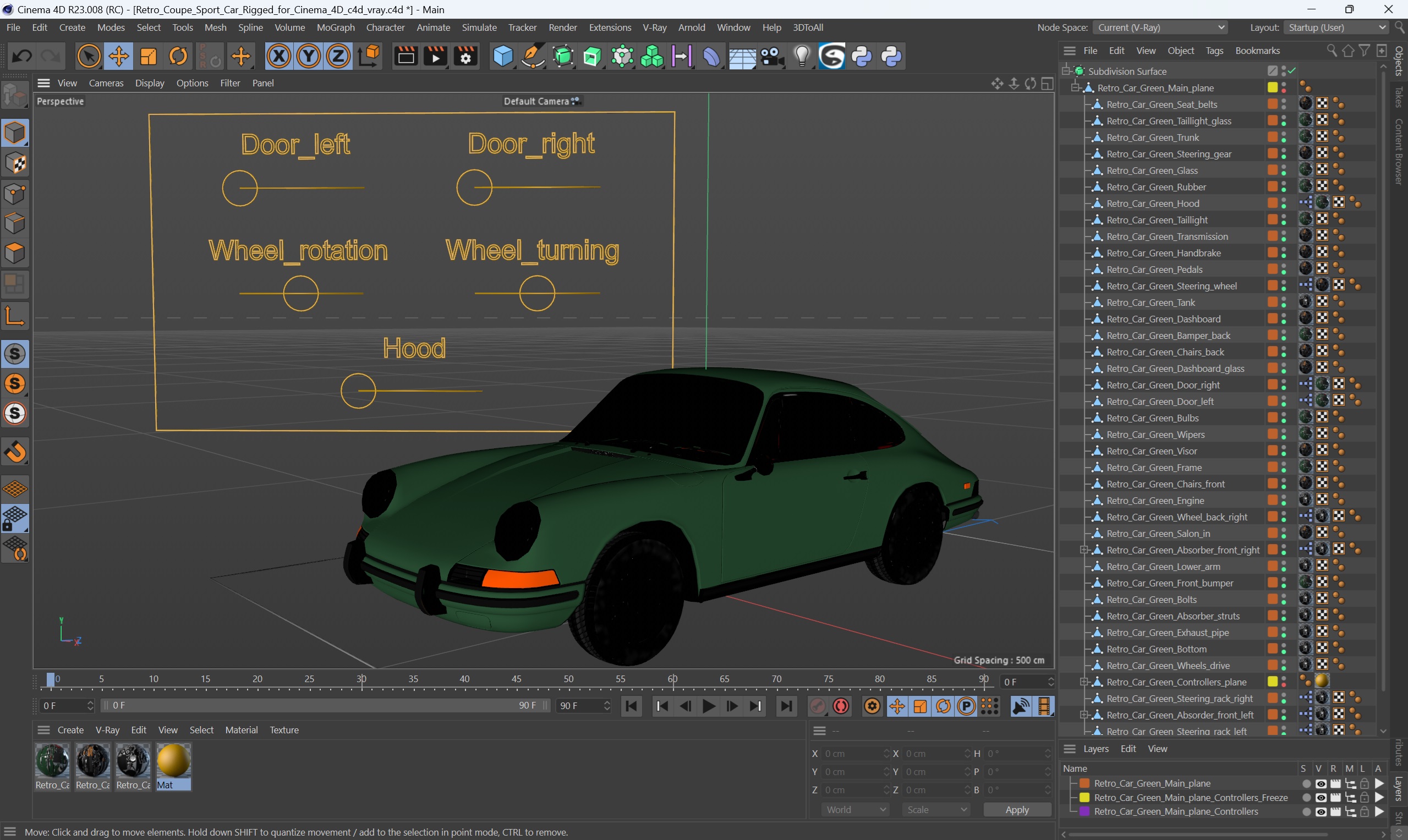 Retro Coupe Sport Car Rigged for Cinema 4D 3D