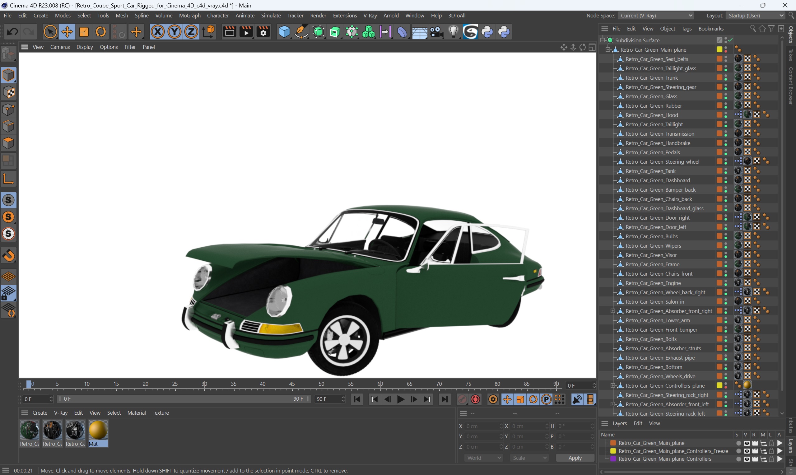 Retro Coupe Sport Car Rigged for Cinema 4D 3D