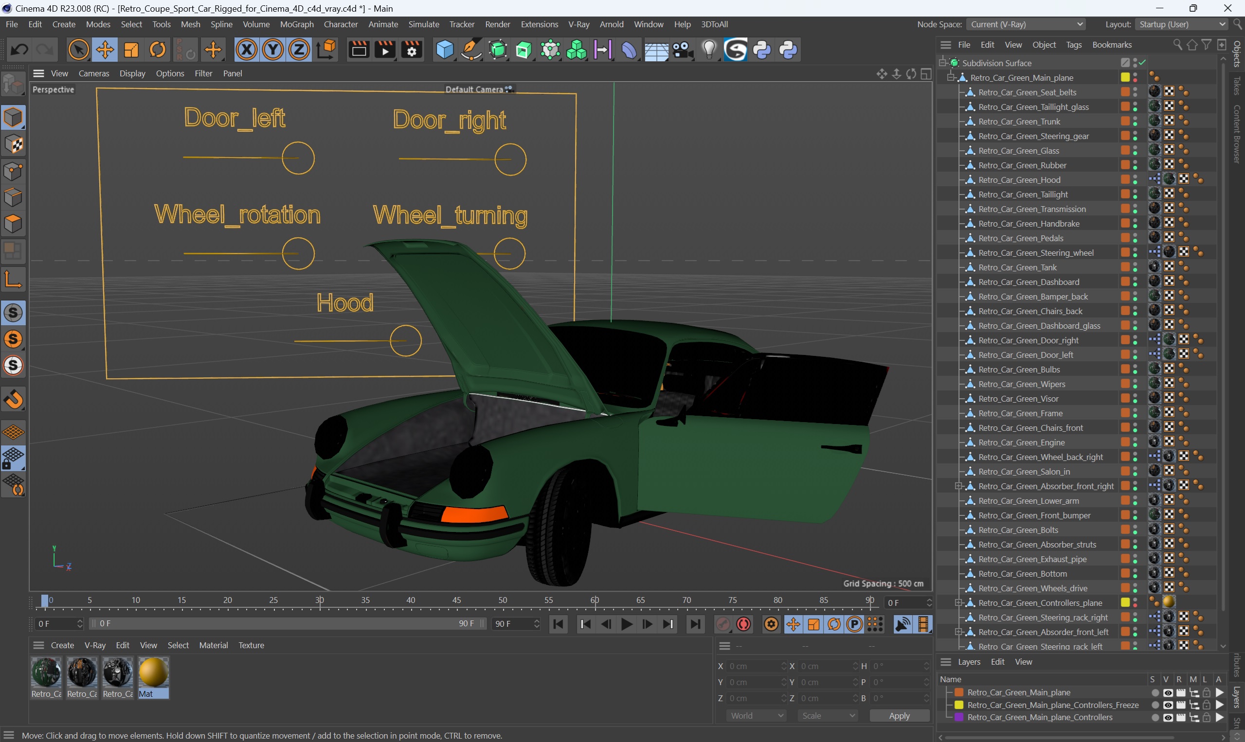 Retro Coupe Sport Car Rigged for Cinema 4D 3D