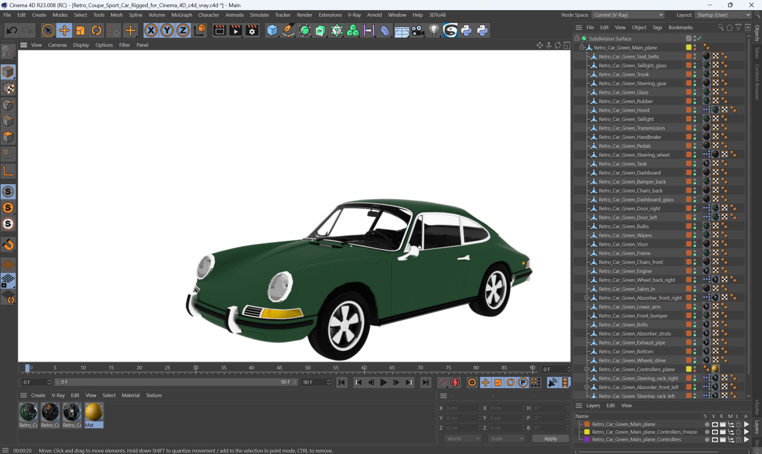 Retro Coupe Sport Car Rigged for Cinema 4D 3D