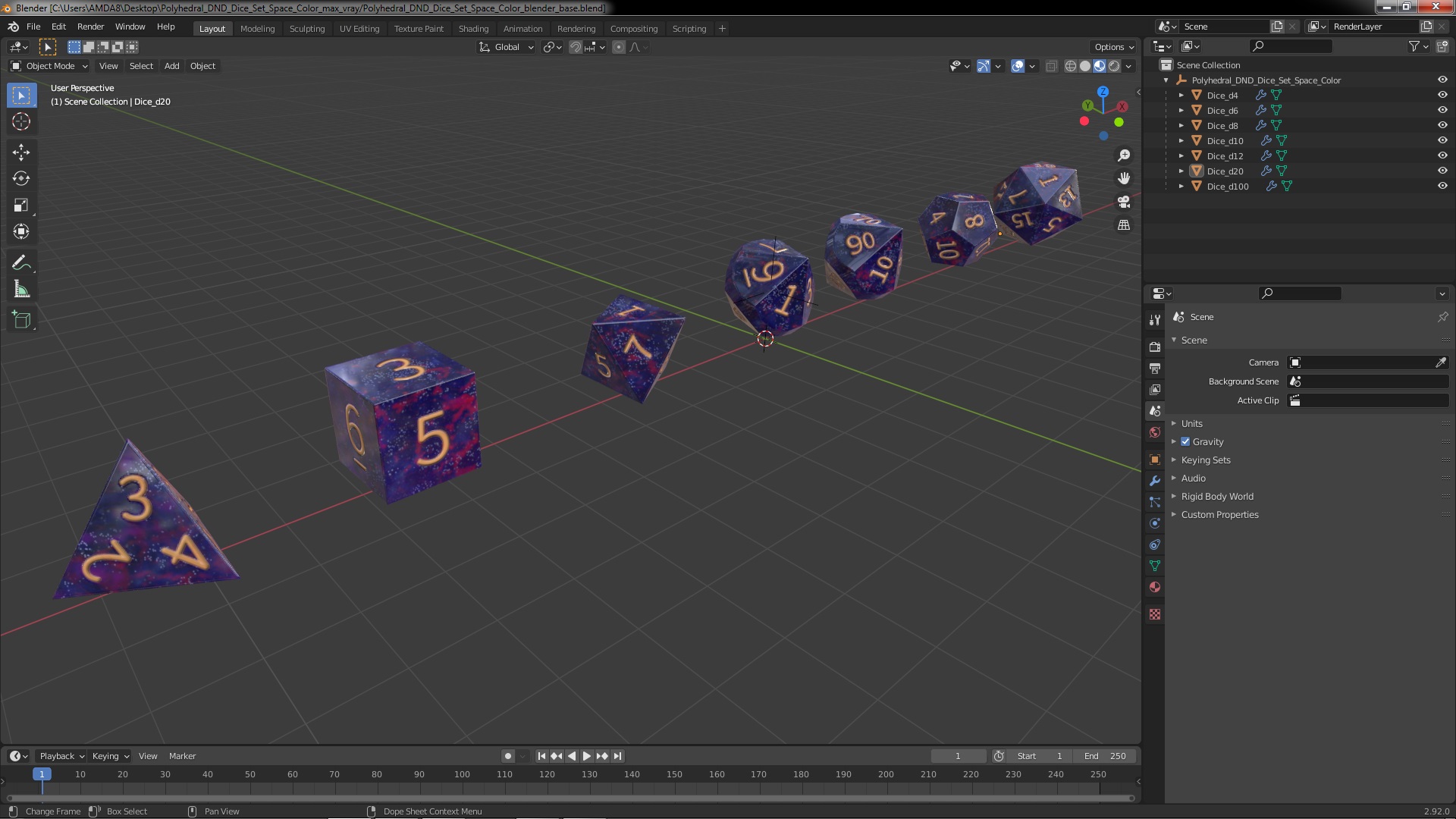 3D model Polyhedral DND Dice Set Space Color
