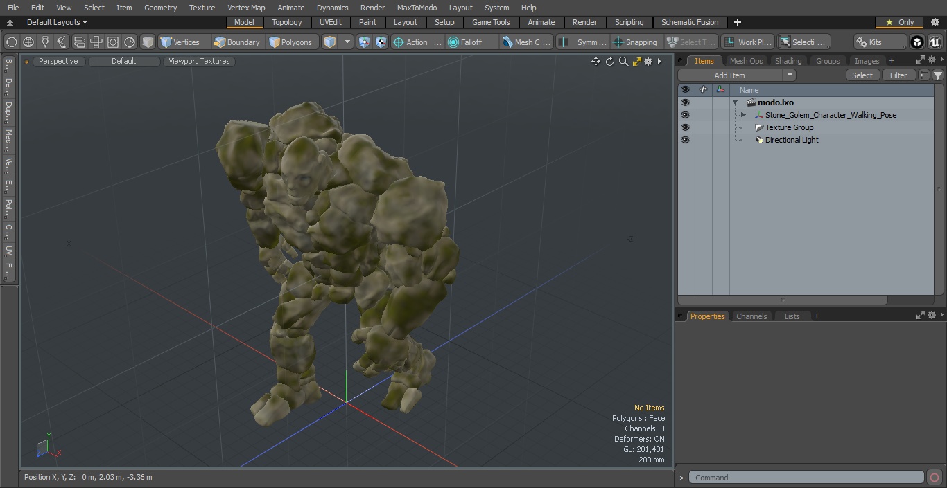 Stone Golem Character Walking Pose 3D model